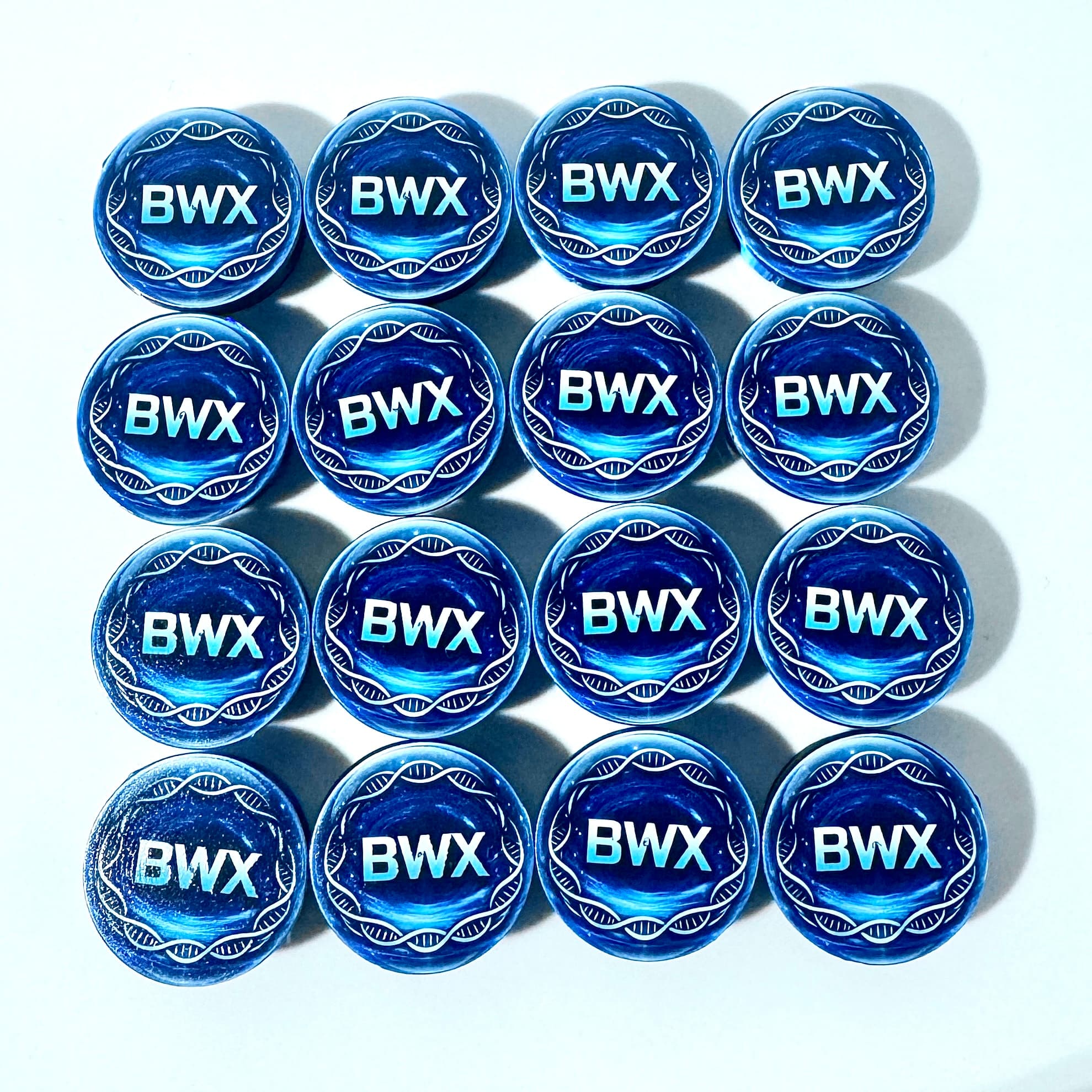 Blue caps with BWX DNA pattern logo